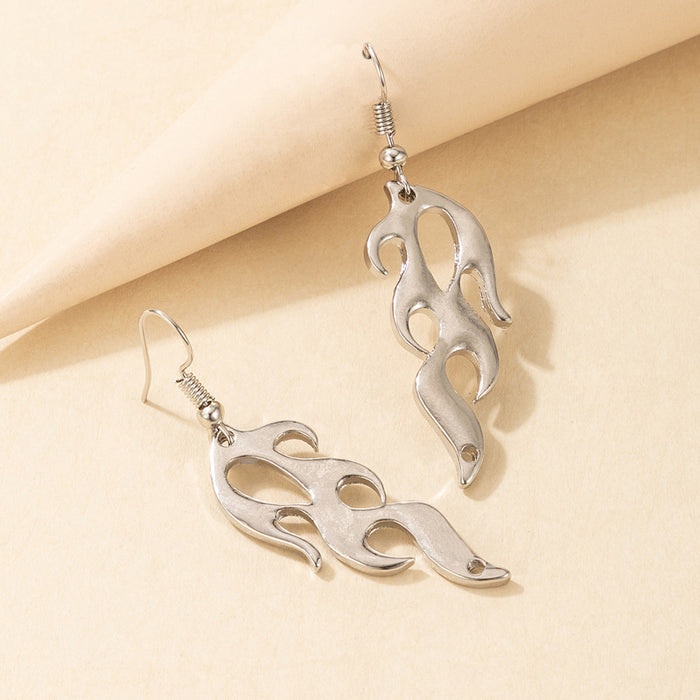 Flame geometric long trendy silver earrings