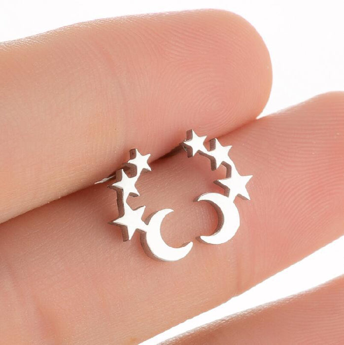 Pendientes de acero inoxidable con forma de estrella y luna: joyas geométricas sencillas y elegantes