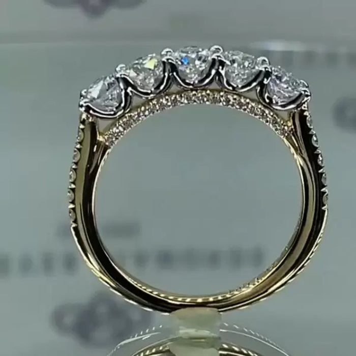 Gold-plated single-row diamond zircon ring anniversary celebration light luxury style ring