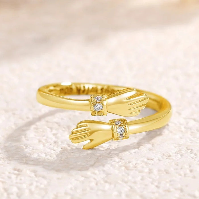 Anillo abierto con dos manos que se abrazan, regalo de aniversario para mujer, joyería