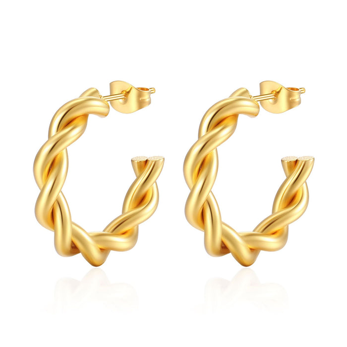 Twisted stainless steel earrings, gold C-shaped titanium steel earrings, light luxury earrings