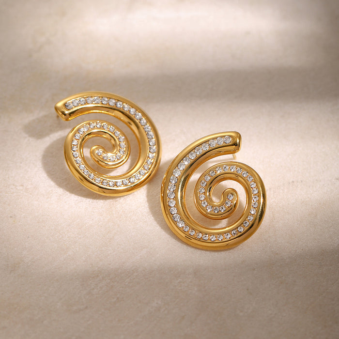 2024 Designer 18K Gold Stainless Steel Spiral Diamond Earrings