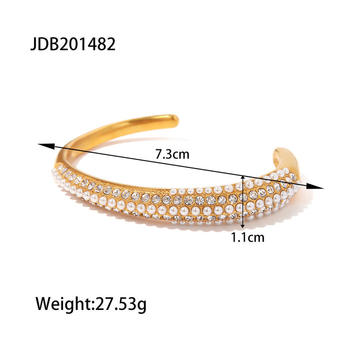 Fashionable Titanium Steel Bracelet - 18K Gold Plated Multi-Layer Pearl Jewelry for Women