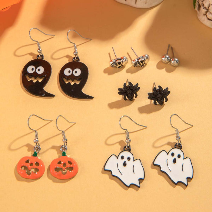 Halloween funny skull pumpkin earrings dark oil drip spider earrings for women