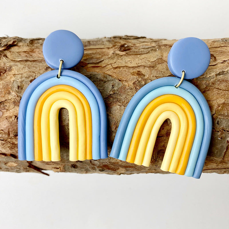 Colorful U-Shaped Clay Earrings - Trendy Rainbow Geometric Design