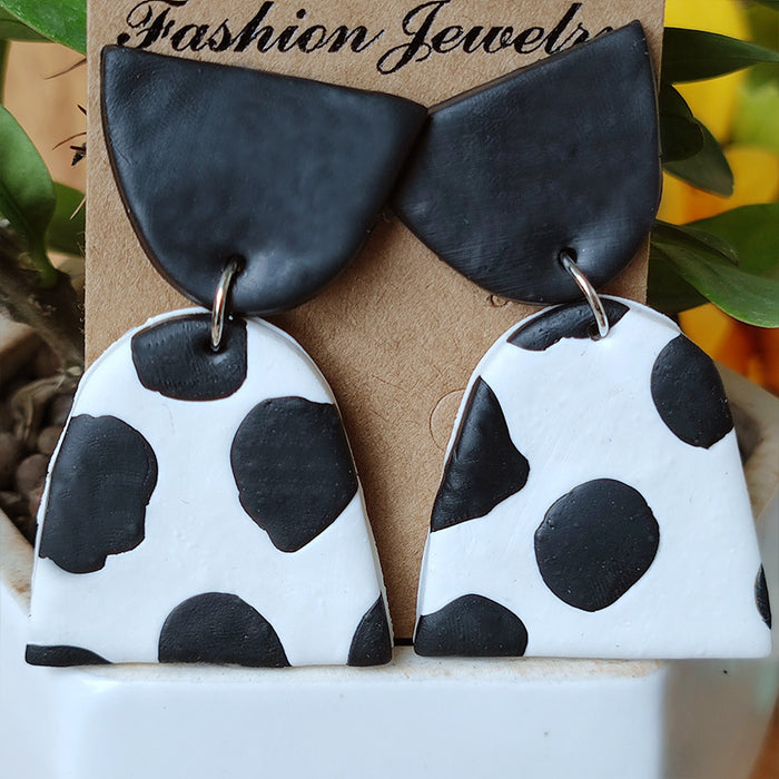 Handmade Cow Print Clay Earrings - Elegant and Simple Retro Jewelry