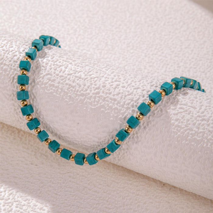 French Vintage Turquoise Beaded Necklace with Simple Design