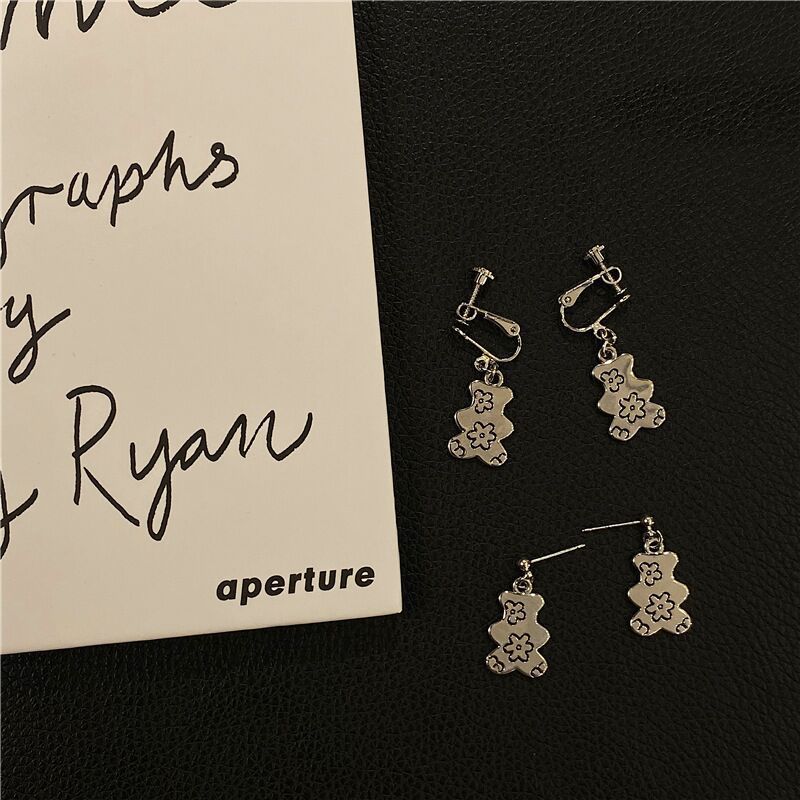 Pendientes de oso aguja de plata S925 pendientes coreanos simples de moda