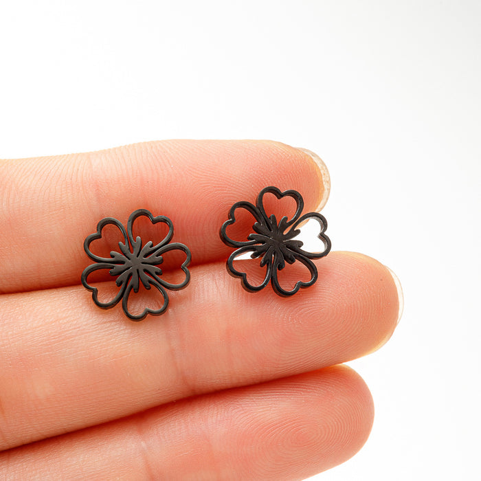 Flower earrings, French retro stainless steel female models elegant niche temperament simple small fresh earrings wholesale