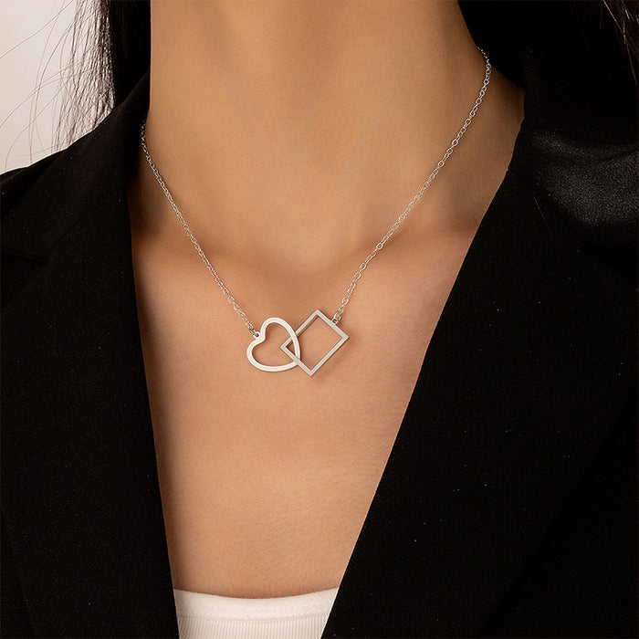 Collar con colgante de aleación con forma de corazón y cuadrado geométrico: capa única, simple y elegante