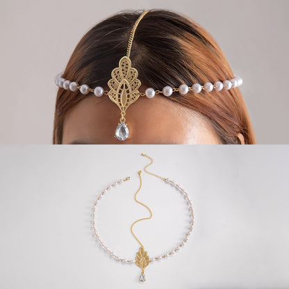 Pearl and Rhinestone Head chain Headband with Exotic Flair for Women