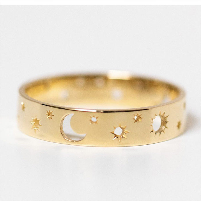 Anillo hueco de estrella y luna Anillo unisex europeo y americano