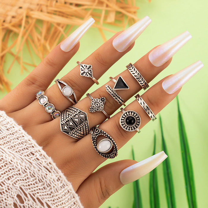 Floral Elephant Gemstone Rings - 12pcs Set