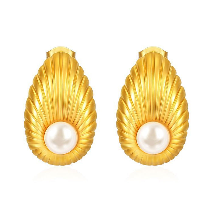 Light luxury pearl earrings 18K gold stainless steel trendy all-match earrings