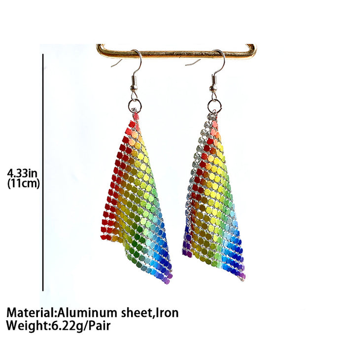 Rainbow Color Metal Mesh Aluminum Earrings with Exaggerated Nightclub Style