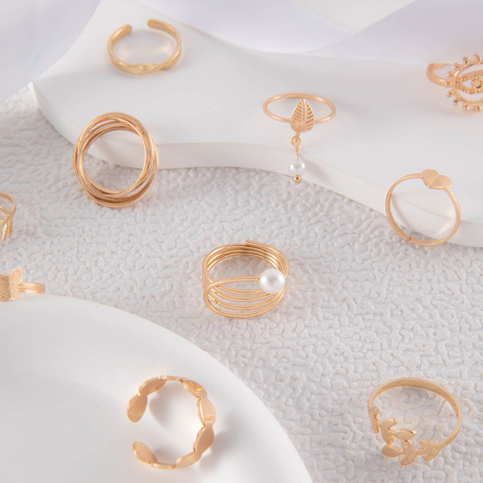 Butterfly Pearl Knuckle Ring Set - 15pcs Simple Unique Rings