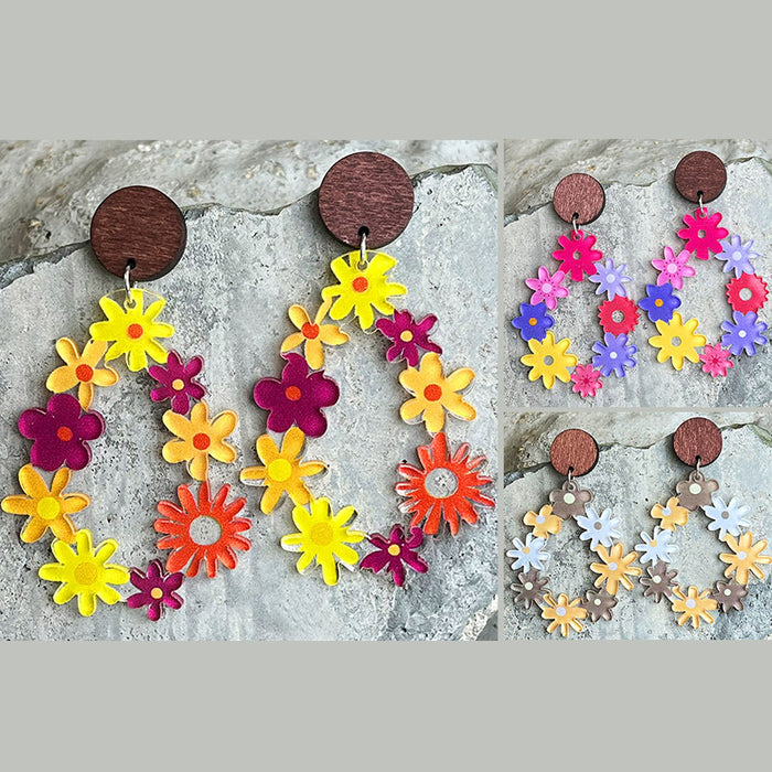 Bohemian Flower Teardrop Earrings with Vintage Floral Design