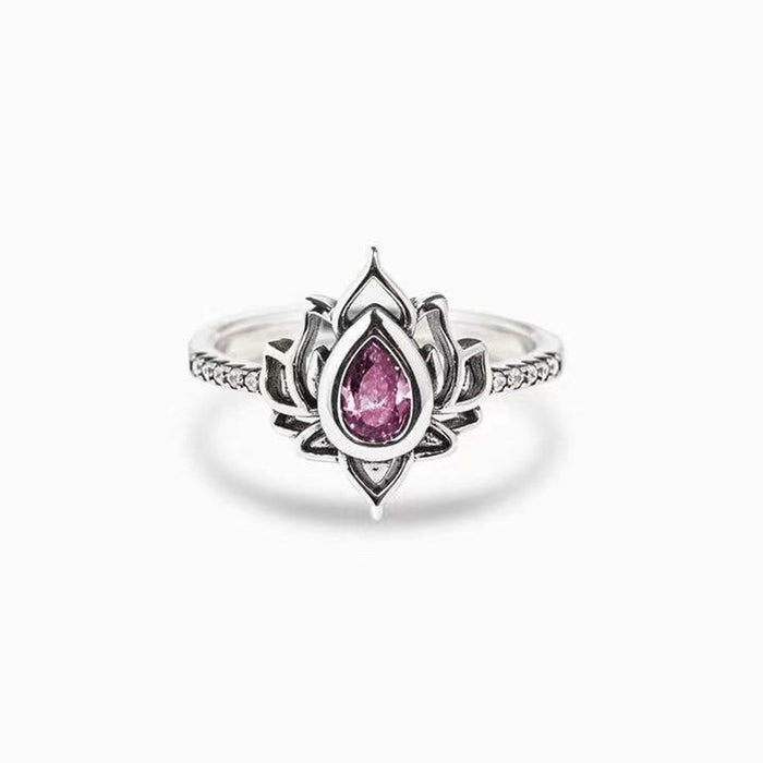 Flame Shaped Lotus Ring Vintage Wide Face Single Ring