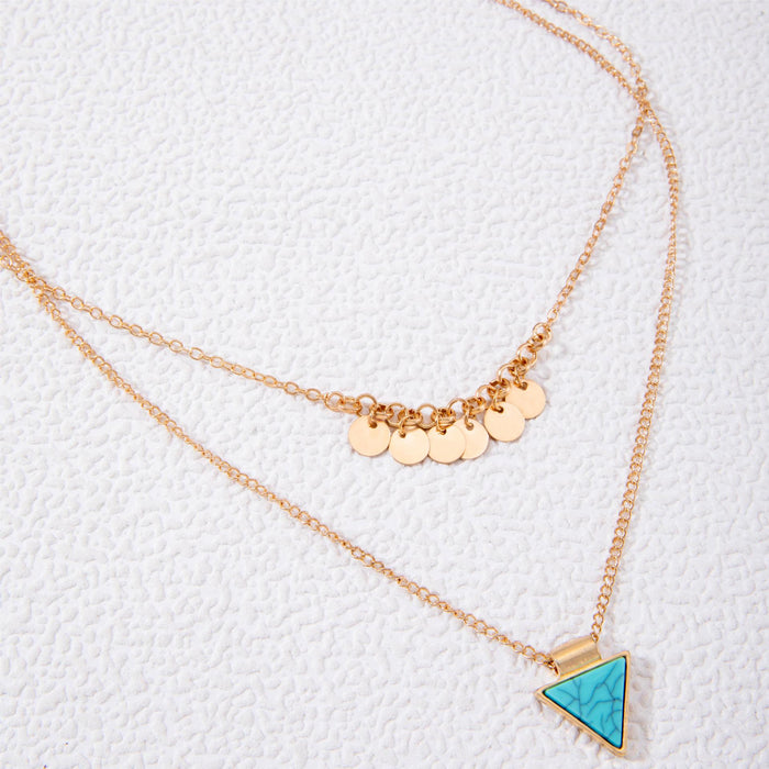 Boho Turquoise Triangle Pendant Necklace with Multi-Layers