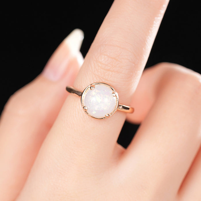 women's four-claw inlaid round imitation opal ring