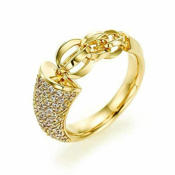 Anillo de pareja elegante y moderno con incrustaciones de diamantes blancos y cadena creativa