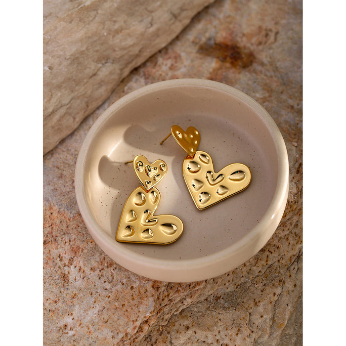 16K Gold Plated Stainless Steel Heart Earrings - Trending Heart-Shaped Titanium Steel Stud Earrings