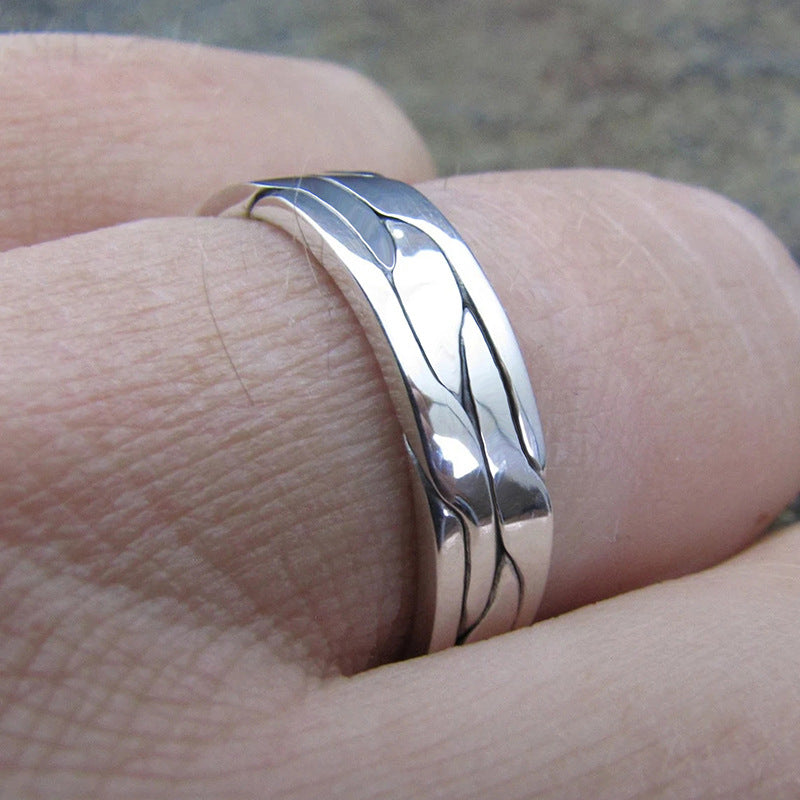 Retro domineering ring simple atmosphere texture ring