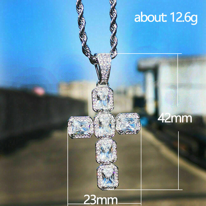 Hip-hop luxury cross pendant necklace, copper inlaid zircon unisex