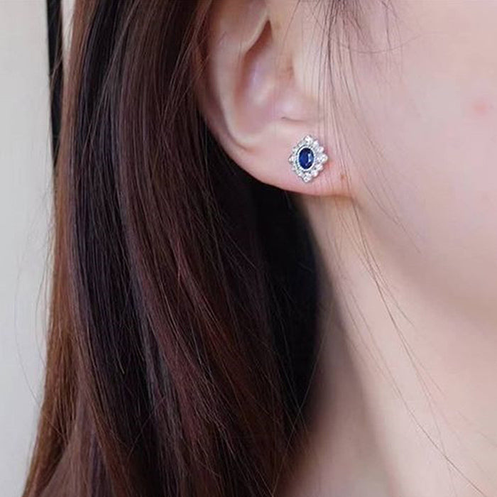 Pendientes de moda con diseño floral de circonita azul real en forma de diamante