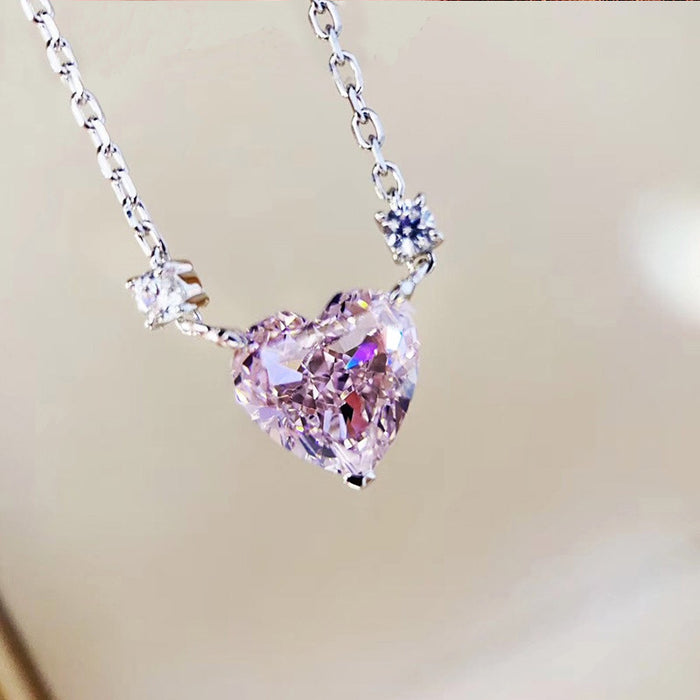 Heart-shaped pink zircon pendant autumn and winter sweater chain