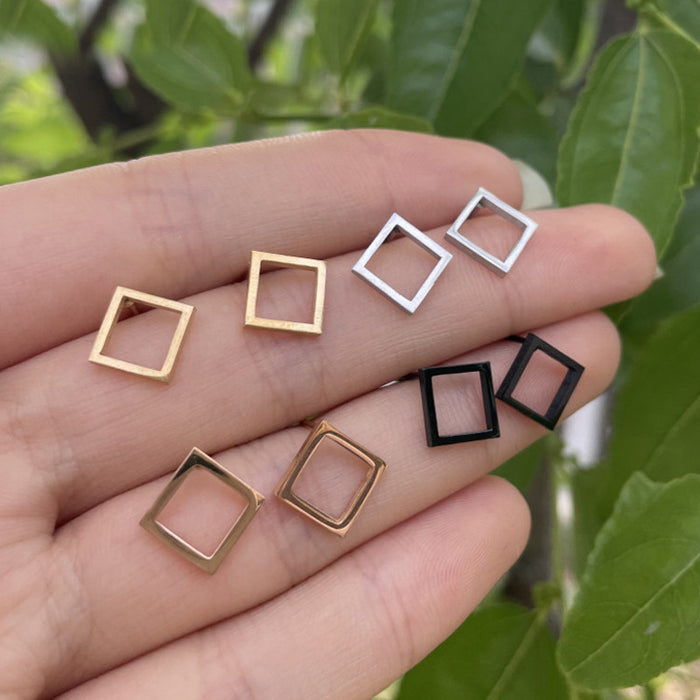 Hexagon and Square Stainless Steel Stud Earrings - Geometric Modern Jewelry