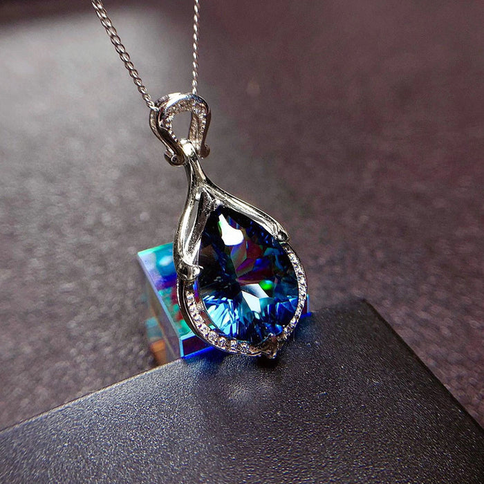 Mermaid tear pendant, sapphire teardrop colored gemstone necklace