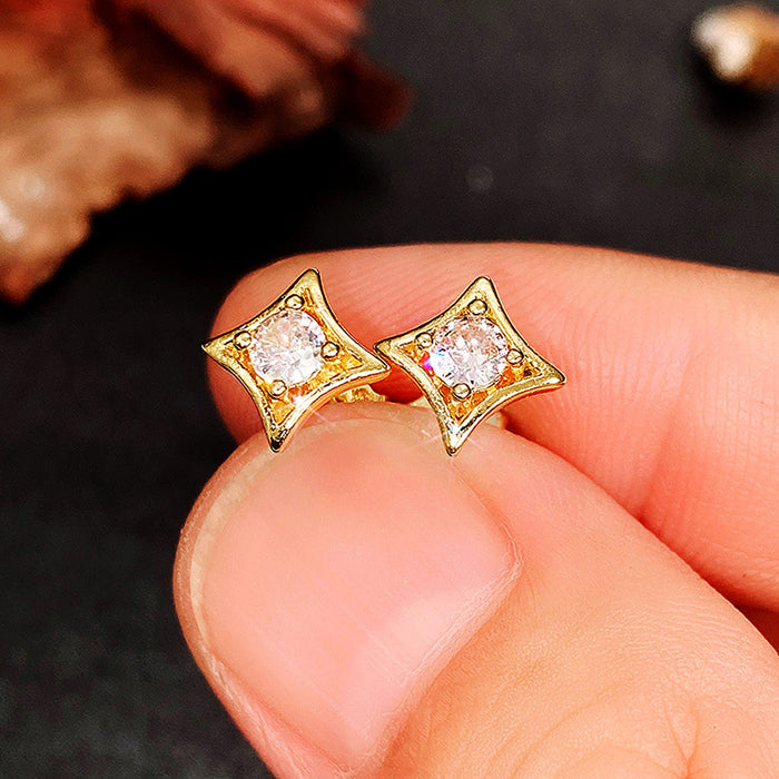 Semicircular C-shaped earrings with zircon