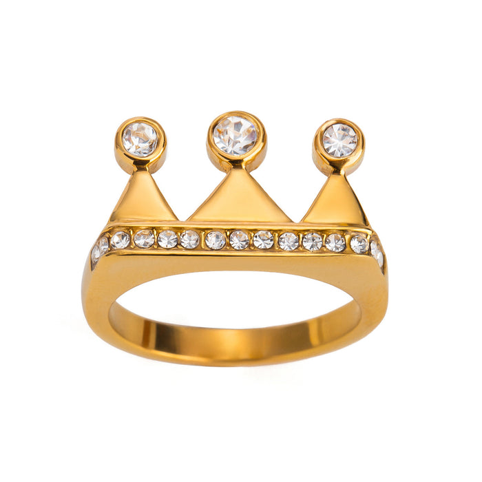 Stainless steel crown rhinestone zircon ring