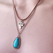 Retro Sunflower Design Double-Layer Necklace with Leather Cord - wallojewerly 