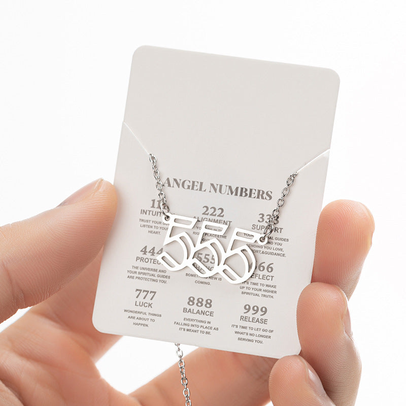 Angel Number Sweater Chain, Vintage 000-999 Stainless Steel Pendant Necklace Wholesale - wallojewerly 