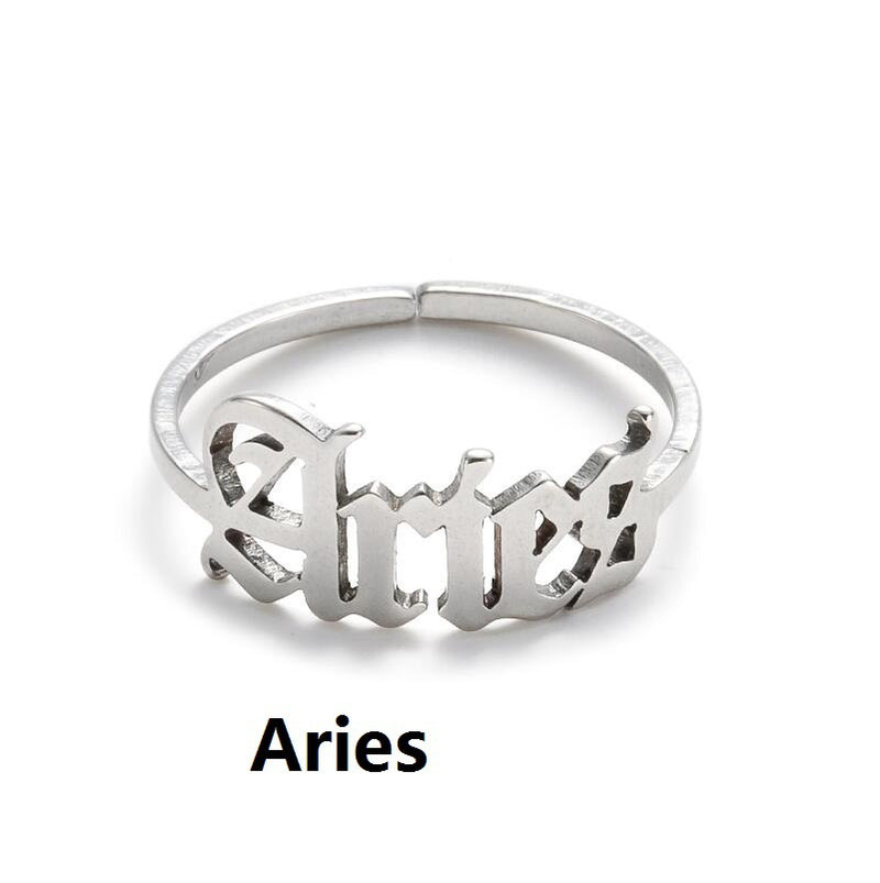 Stainless steel letter ring, European and American retro open ring wholesale