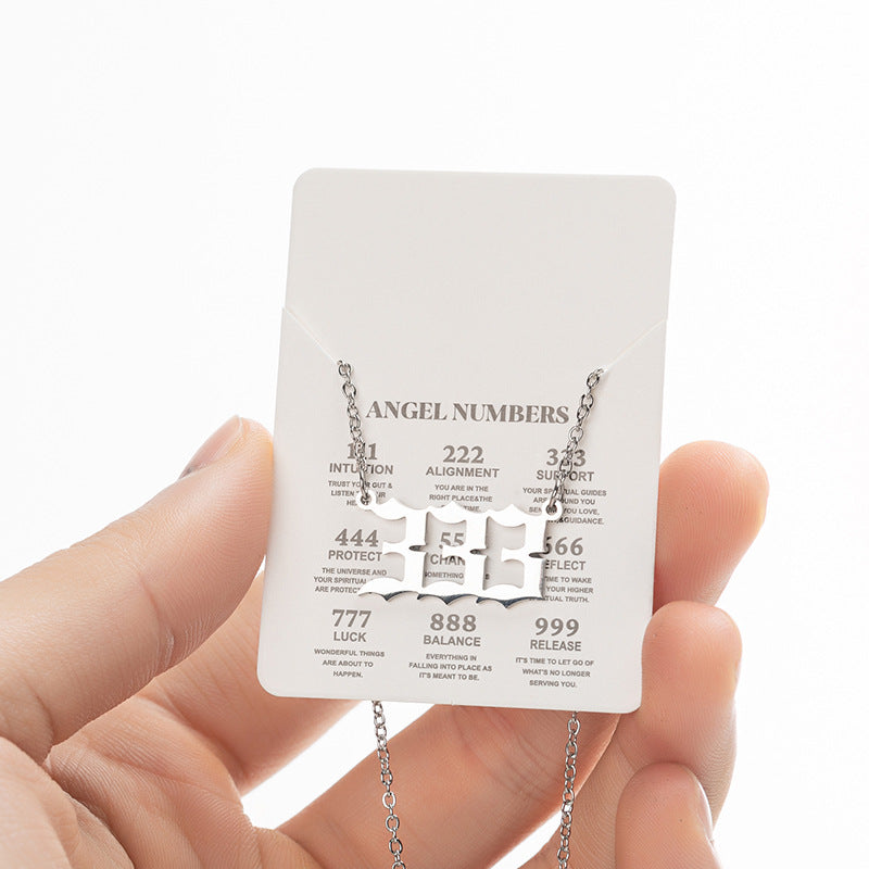 Angel Number Sweater Chain, Vintage 000-999 Stainless Steel Pendant Necklace Wholesale - wallojewerly 
