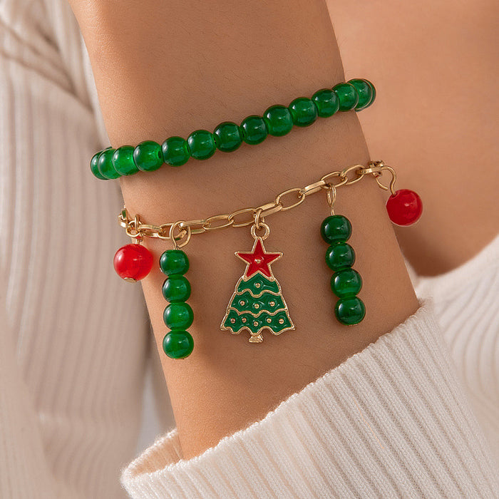 Christmas Bell Charm Bracelet Set - Red Rope Holiday Jewelry