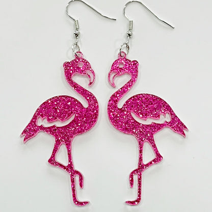 Flamingo Party Earrings with Pink Cocktail and Girl Design