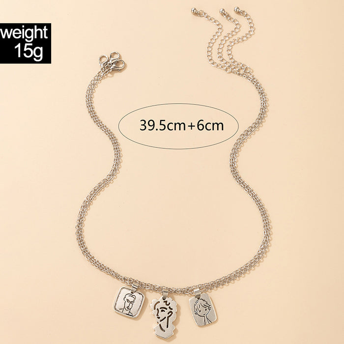 Family Tag Combination Set Necklace with Ins Cool Style and Three-Piece Set