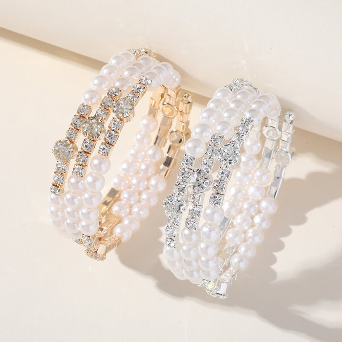 Elegant Rhinestone Pearl Bracelet - Single Row Cuff for Brides and Special Occasions