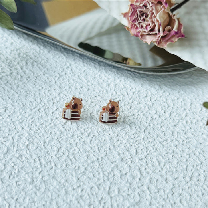 925 Silver Ear Capybara Earrings Cute Internet Celebrity Student All-match Earrings