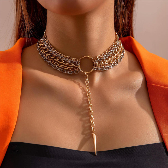 Bold Chunky Chain Necklace with Vertical Pendant Design