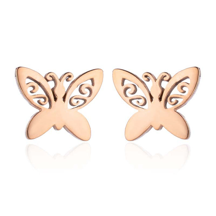 Butterfly earrings, double stainless steel female models small fresh hollow Korean style wings Yiwu small commodity wholesale