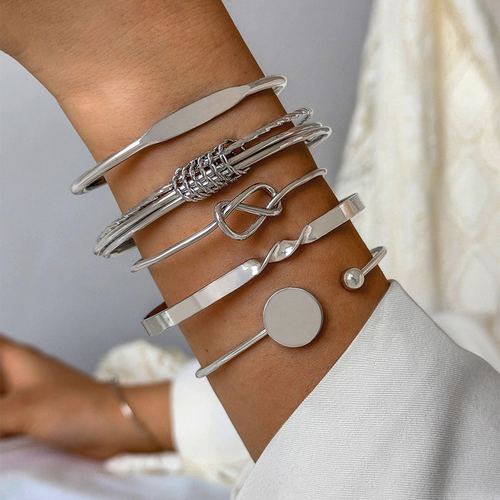 Geometric Chain and Open Cuff Bracelet Set – Metallic Minimalist Jewelry