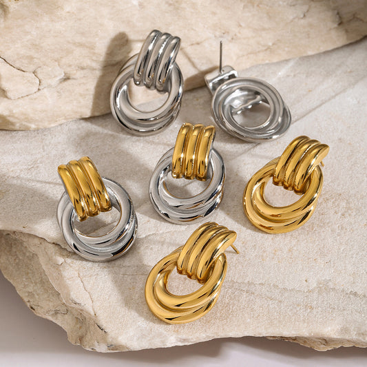 Pendientes de espiral retorcida de acero inoxidable bañados en oro de 18 quilates: joyas elegantes para mujer