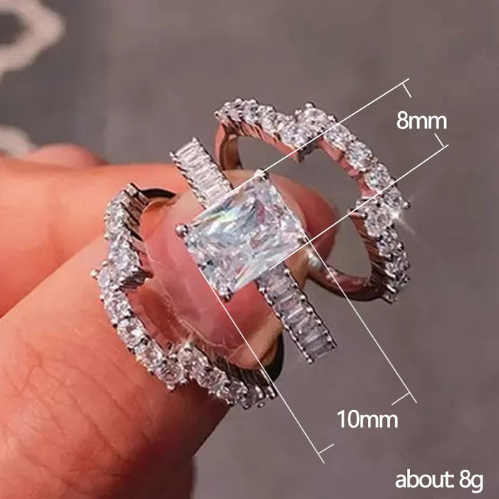 Juego de anillos con combinación de diamantes completos, regalo de aniversario para damas