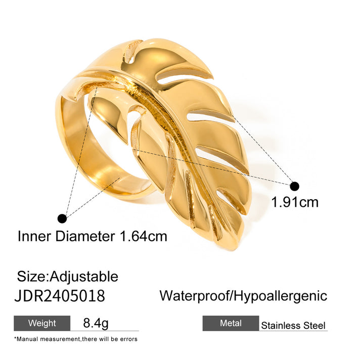 Modern 18K Gold Plated Stainless Steel Ring with Wavy Pattern