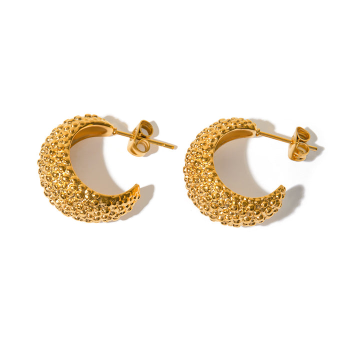 2024 Spring/Summer Designer Textured 18K Gold Stainless Steel C-Shaped Earrings